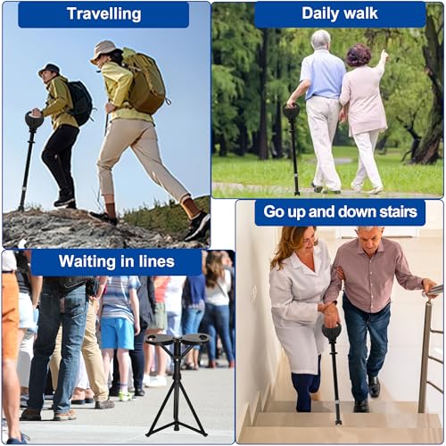 Image of Walking Cane with Seat, Cane Chair with Cushion Folding Lightweight Portable Seat for Adults Seniors Camping Hiking Travelling