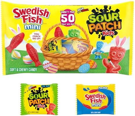 SOUR PATCH KIDS and SWEDISH FISH Mini Soft & Chewy Easter Candy Variety Pack, Bulk Candy, 50 Snack Packs - 3