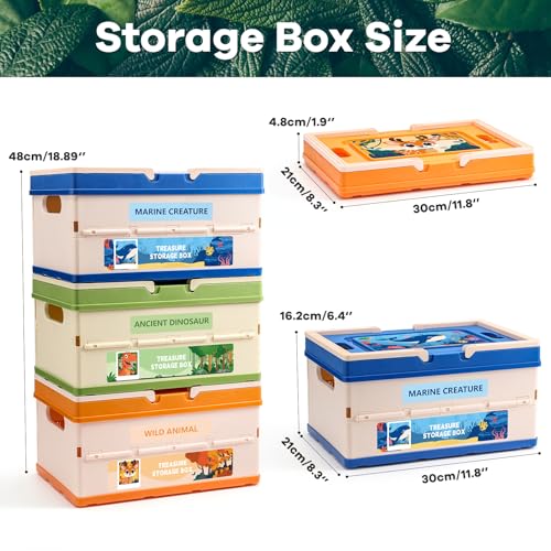 FRUSE Aufbewahrungsbox Kinder, 3er Set, Spielzeug Aufbewahrung, Faltbar Spielzeugkiste mit Deckel und Griff, Spielzeugkiste für Kinderzimmer, Spielzimmer, Schlafzimmer, Wohnzimmer