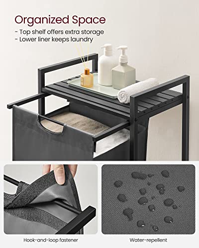 Image of VASAGLE Laundry Hamper, Laundry Basket, Laundry Sorter with A Pull-Out and Removable Bag, Shelf, Metal Frame, 17.2 Gallons (65 L), 19.7 x 13 x 28.4 Inches, Gray and Black UBLH101G01