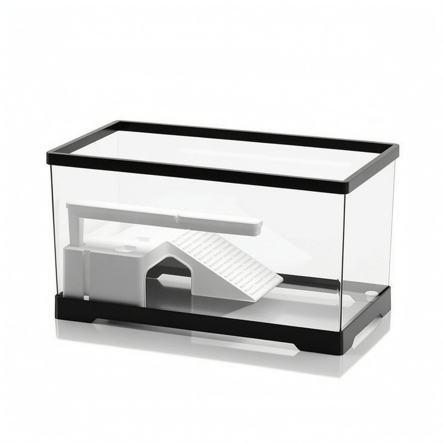 Allall-in-1 Turtle Tank with Basking Platform Crystal-Clear Turtle Tank with Filter Easy to Clean Reptile Habitat Transparent for Home, Classroom, Black, L B-picture-10