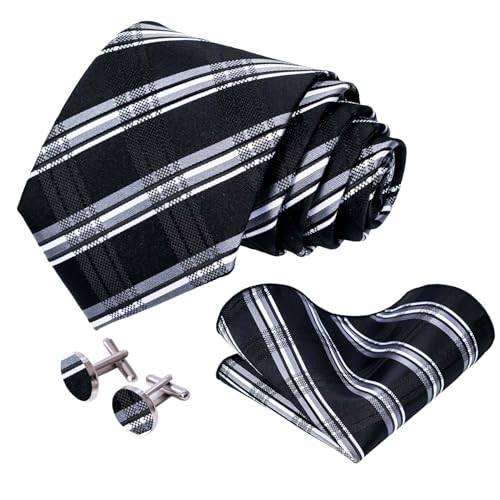 Image of 5PCS Mens Silk Tie, Pocket Square, Cufflinks, Drilled Tie Ring and Lapel Pin Set for Wedding Groom Party