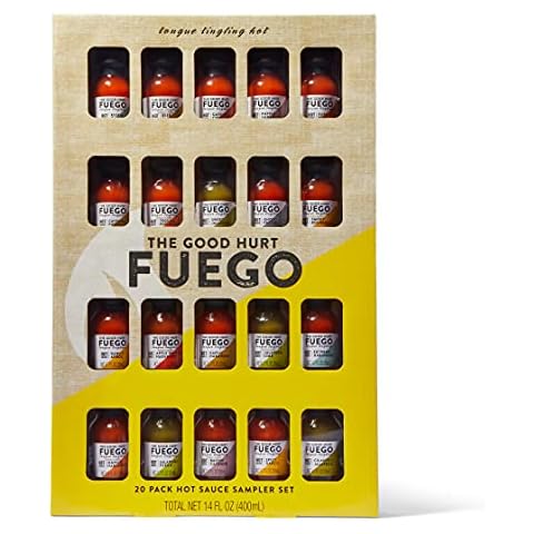 Modern Gourmet Foods, The Good Hurt Fuego Hot Sauce Gift Set, Flavours Include Garlic Herb, Smoky Bourbon, Jalapeno Lime and More, Pack of 20 Cover