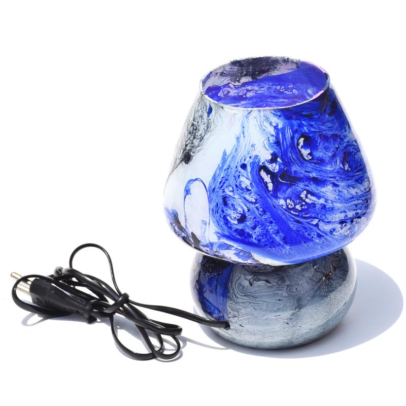Image of Pure Source India Glass Marble Design Mosaic Lamp for Home Decor, Indoor Lighting, Living Room (L-5 X H-17CM) (Blue)