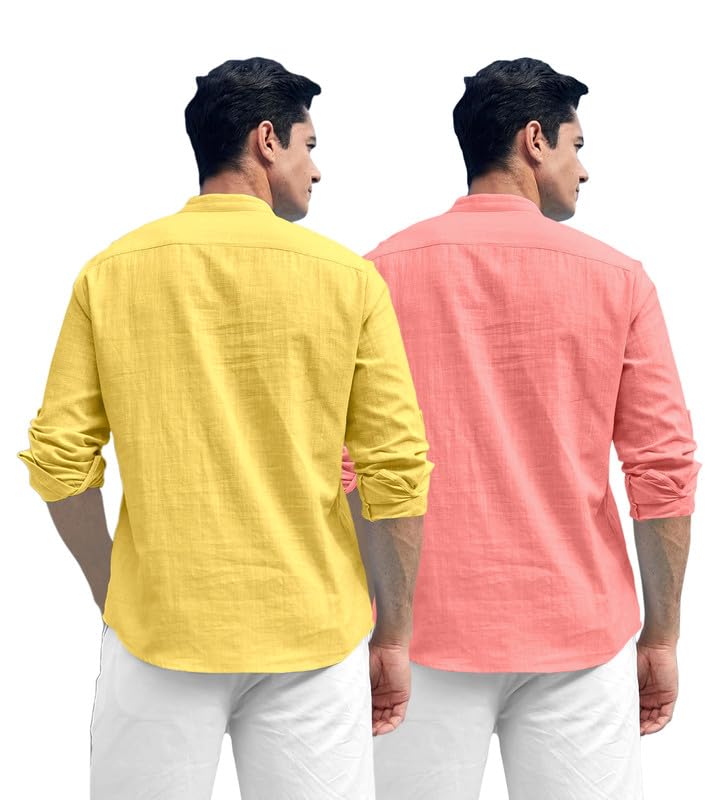 Image of ROYALSCOUT Combo of Men's Solid Cotton Blend Full Sleeve Straight Kurta Shirt (Pack of 2)