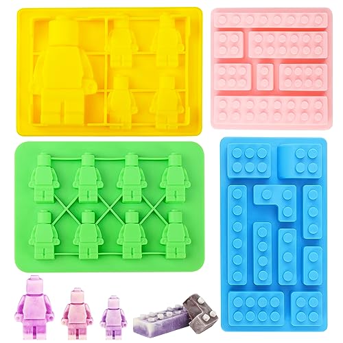 Bestomrogh Lot de 4 moules en silicone pour blocs de construction, robots, gâteaux, gelée, chocolat, pralines, bonbons
