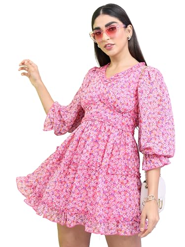 Image of Tokyo Talkies Women's Three-Quarter Sleeves Sweet Heart Neck Printed Dresses | Stylish Dresses | Casual Dresses