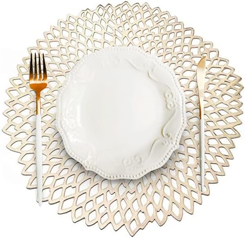 MLADEN Hollowed-Out Round Placemats, Non-Slip Place mats for Dining Table Kitchen Decoration Set of 4 (Matte Gold)