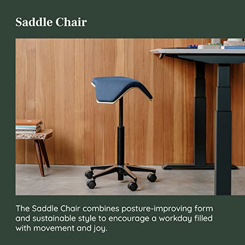 Image of Branch Saddle Chair, Ergonomic Rolling Stool | Birch Plywood Frame and Recycled Seat Fabric, Height Adjustable Saddle Seat for Active Sitting and Better Posture, Pacific