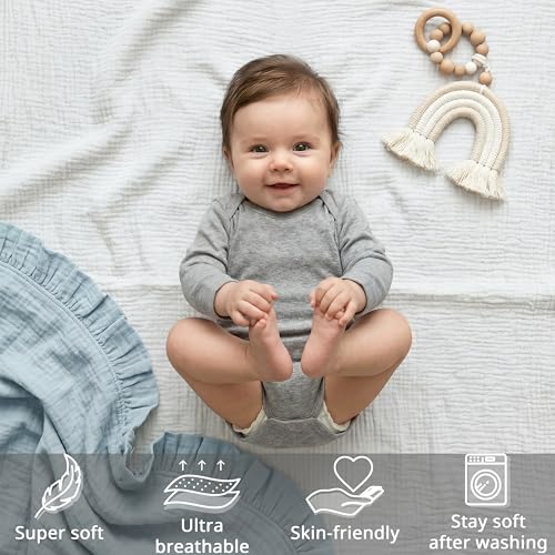 Image of Muslin Mini Crib Sheet (38 inchx24 inch), 100% Cotton Cover, Breathable & Soft Mattress Pad, Boho White for Boys Girls(1 Pack)