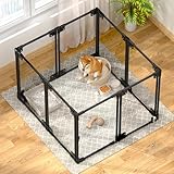 Clear Acrylic Dog Playpen with Door | 35x35x25 Inch Adjustable Pet Playpen | Instant Setup Indoor Dog Pen for Small/Medium Dogs | Hexagon, Octagon Configurations (Black, 8)