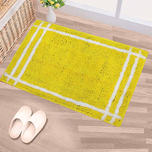 Image of Bath Mat Super Soft Beautiful Design with Border Rectangular Shaped Door Mat for Bathroom Anti-Skid Non-Slippery Italian of Yellow Color