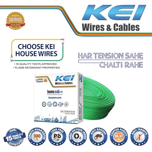 Image of KEI WIRES & CABLES Homecab 0.75 sqmm 1 Core 99.97% Pure Copper Conductor Flame Retardant House Wire PVC Insulated Cable for Domestic & Industrial Electrical Wiring (Green, 180 Meters)