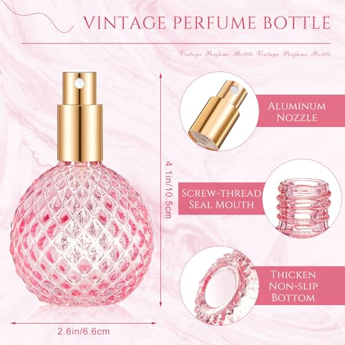4 Pack 100ml Glass Perfume Bottles Retro Empty Perfume Bottle Refillable Decorative Fine Mist Spray Bottles for Women Atomizer Sprayer with Refill Tool for Travel(Pink)2