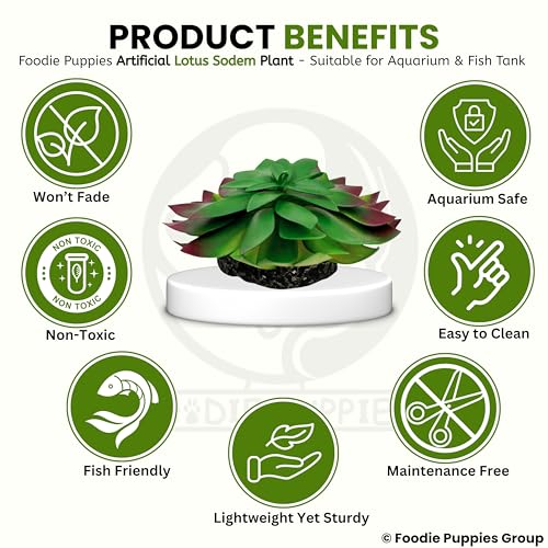 Image of Foodie Puppies Aquarium Plastic Plants with Resin Base Decor - (Lotus Sodem, Small, 6 x 12 x 4 cm) for Fish Tank Ornament Accessories, Household & Office Natural Looking Artificial Plant