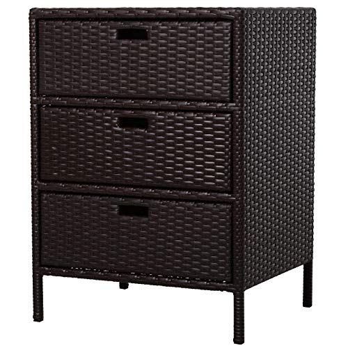 Outsunny 32" Poolside Rattan Wicker Patio Organizer Storage Cabinet with 3 Large Drawers
