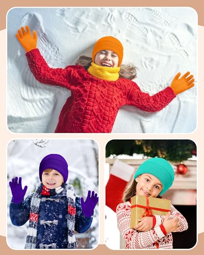 Image of JaGely 64 Pcs Kids Hats and Gloves Bulk Winter Beanies Hat Gloves for Toddler Boys Girls School Donation Wholesale