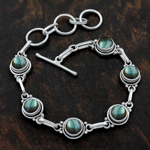 TISHAVI Natural 7mm Round Gemstone Bracelet for Women, Handmade 925 Sterling Silver Birthstone Jewelry Women's Day Gifts for Mom Wife Sister4