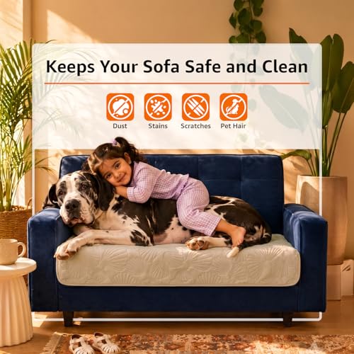 Image of Amazon Basics - Velvet Quilted Make Your Own Sofa Cover |70 x 120 cm|Microfiber Sofa Slipcover (Damask,Cream, 2 Seater)
