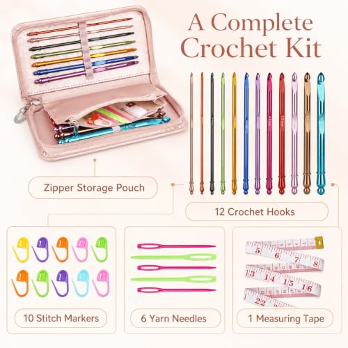 Image of Coopay Crochet Hooks Set with Zipper Pouch, 16PCS Metal Crochet Needles