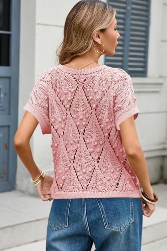 Image of Cakulo Womens Summer Crochet Boho Crop Tops Short Sleeve Lightweight Knit Sweater 2026 Beach Vacation Cruise Resort Wear