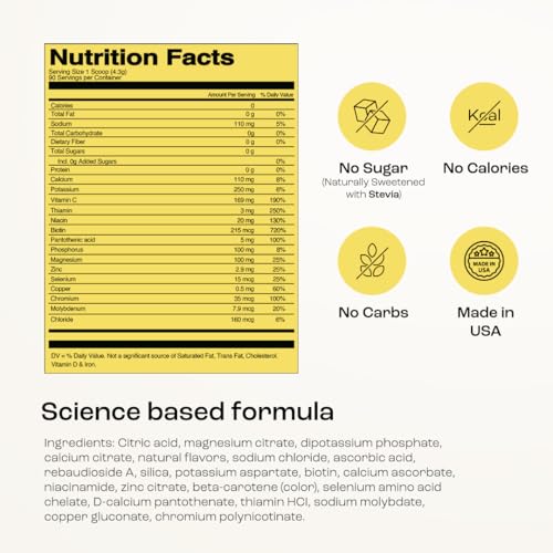KEY NUTRIENTS Multivitamin Electrolytes Powder No Sugar - Refreshing Lemonade Electrolyte Powder - Sodium & Energy Supplement - Hydration Powder - No Calories - 90 Servings - Made in USA