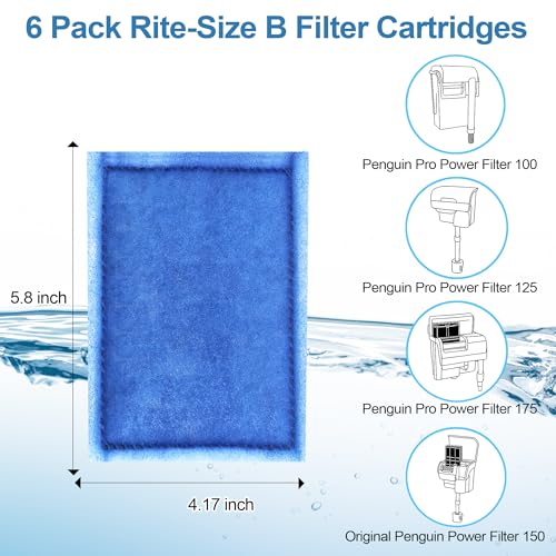 Image of Nebulist 6 Pack Rite-Size B Filter Cartridges Compatible with MarineLand Penguin PRO Power Filters 100 /125 /175 & Original Penguin Power Filter 150 and Aqua-Tech 10-20 Gallon Fish Tank Filters
