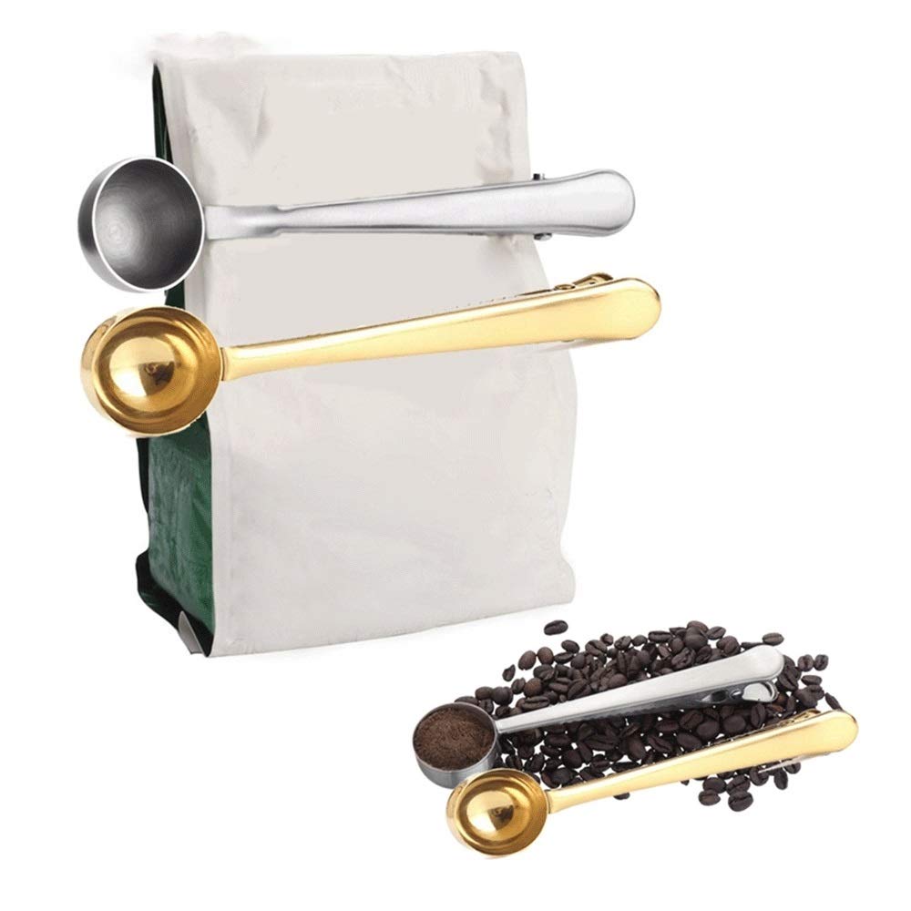 Cucharas De Postre Sainless Cuchara de café de Acero del Sello del Bolso con el Clip Multifuncional café Cuchara dosificadora de Oro de la Astilla de la Cuchara del Helado (Color : C)