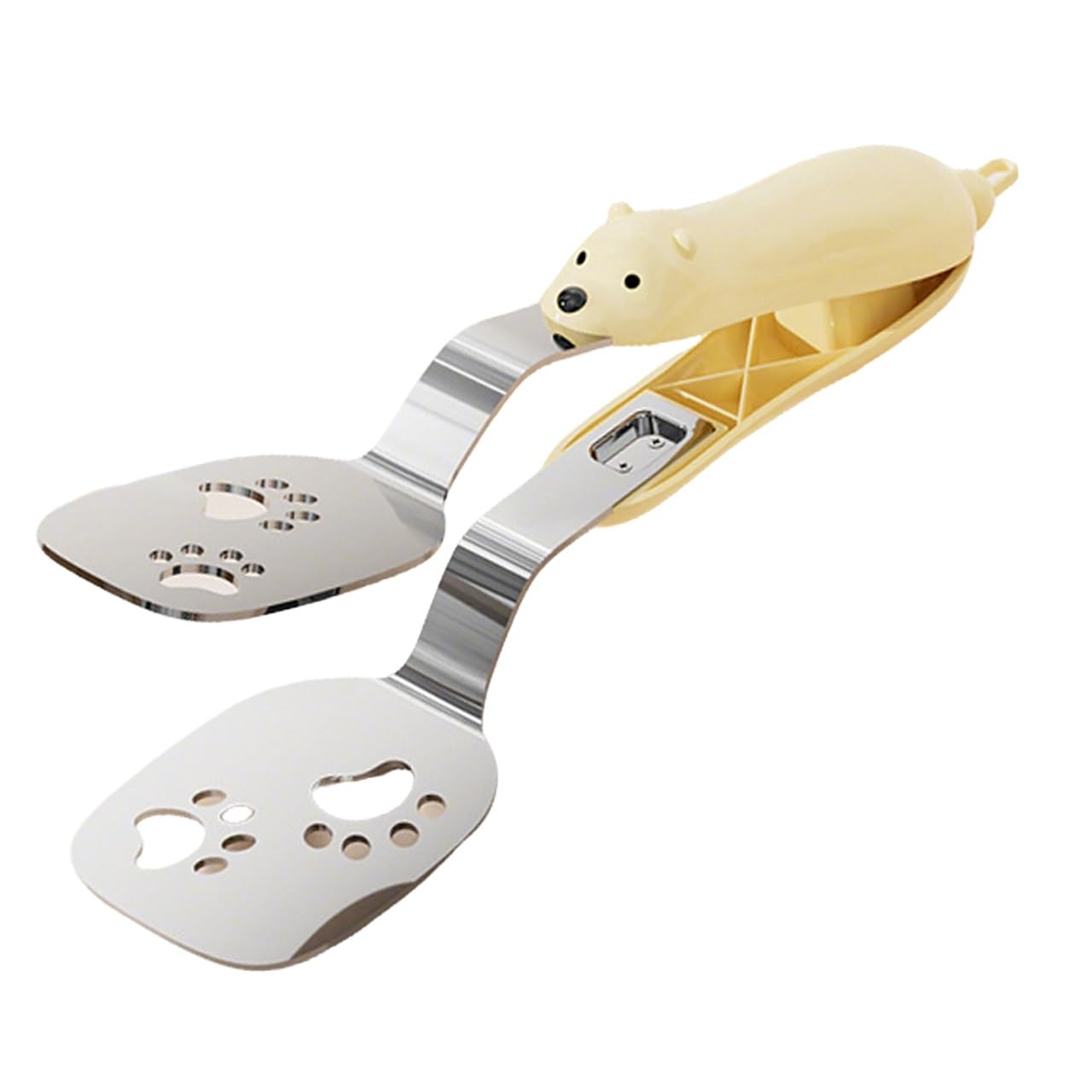 Kitchen Tongs - Cute Bear Stainless Steel Grabber Tool, Multi Purpose Food Tong with Non Slip Grip for Outdoor BBQ Toast Frying Canning Dessert Home and Restaurant Use(Yellow)
