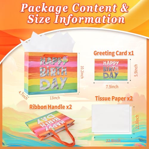 Image of Powbrace 13 inch Colorful Happy Birthday Gift Bags with with Tissue Paper and Greeting Card for Party,Happy Birthday Gift Bag for Men Women,Gift Bags Medium size (1 PCS Colorful)