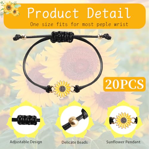 20PCS Handmade Sunflower Bracelets Adjustable Boho Sunflower Daisy Charm Bracelets Braided Rope Sunflower Bracelets Pinky Promise Friendship Bracelet for Couples Women3