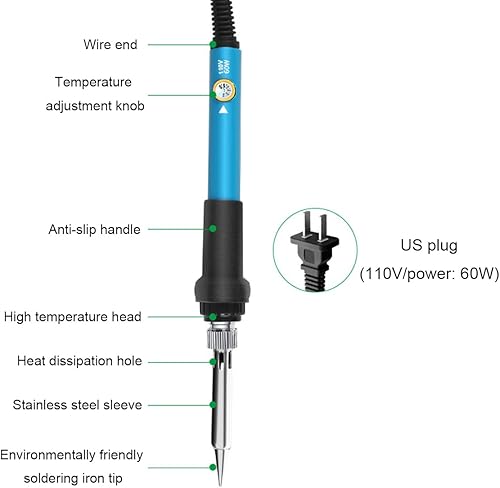 Miniatura 4 de Kit de soldador, soldador de 60 W con puntas de hierro intercambiables, soporte, tubo de soldadura, alambre de soldadura, pistola de soldadura de