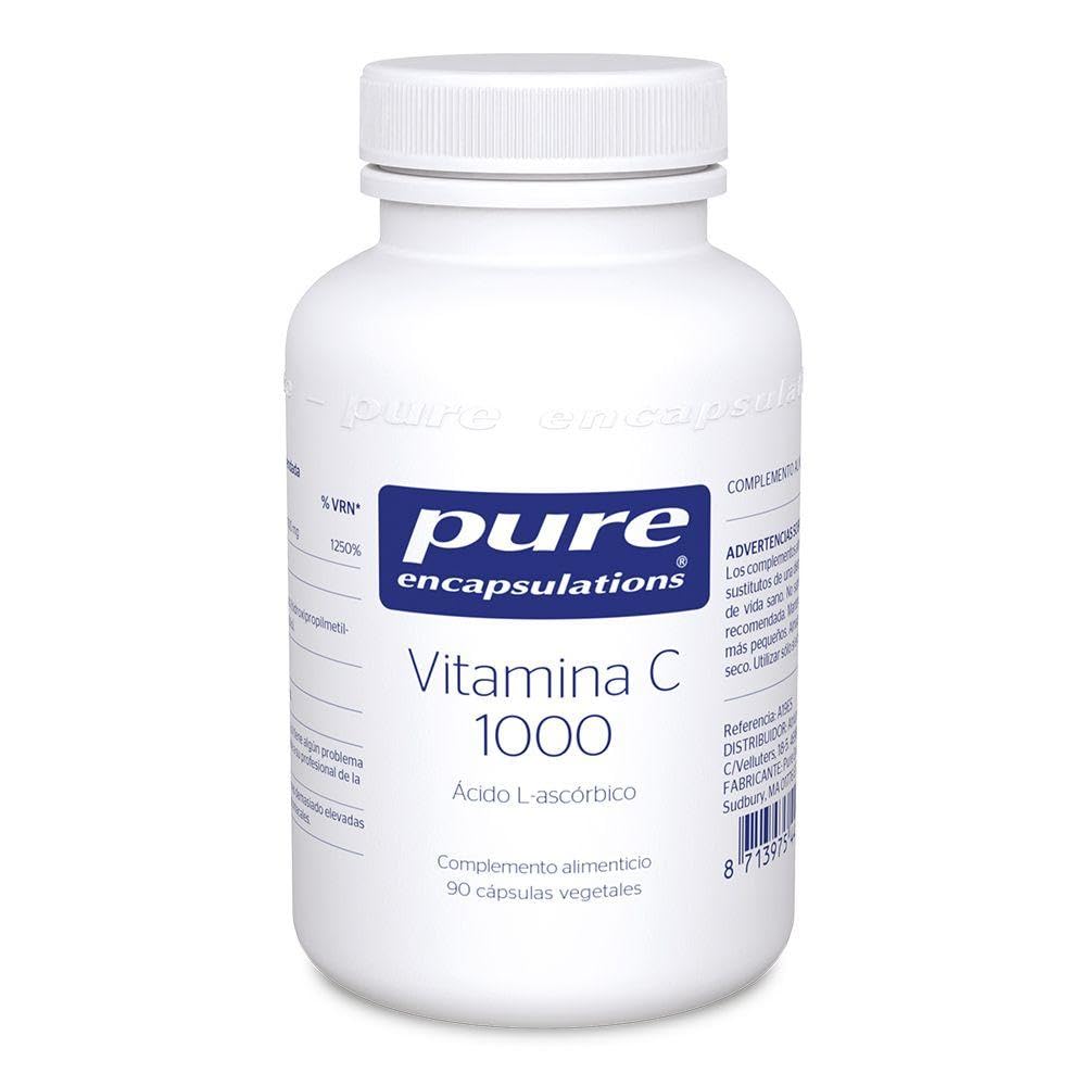 PURE ENCAPSULATIONS | Vitamina C 1000 | Ácido L-​ascórbico | Fortalece el Sistema Inune | Apoya la Cicatrización, Salud Capilar, de la Piel y las Encías | 90 Cápsulas Vegetales