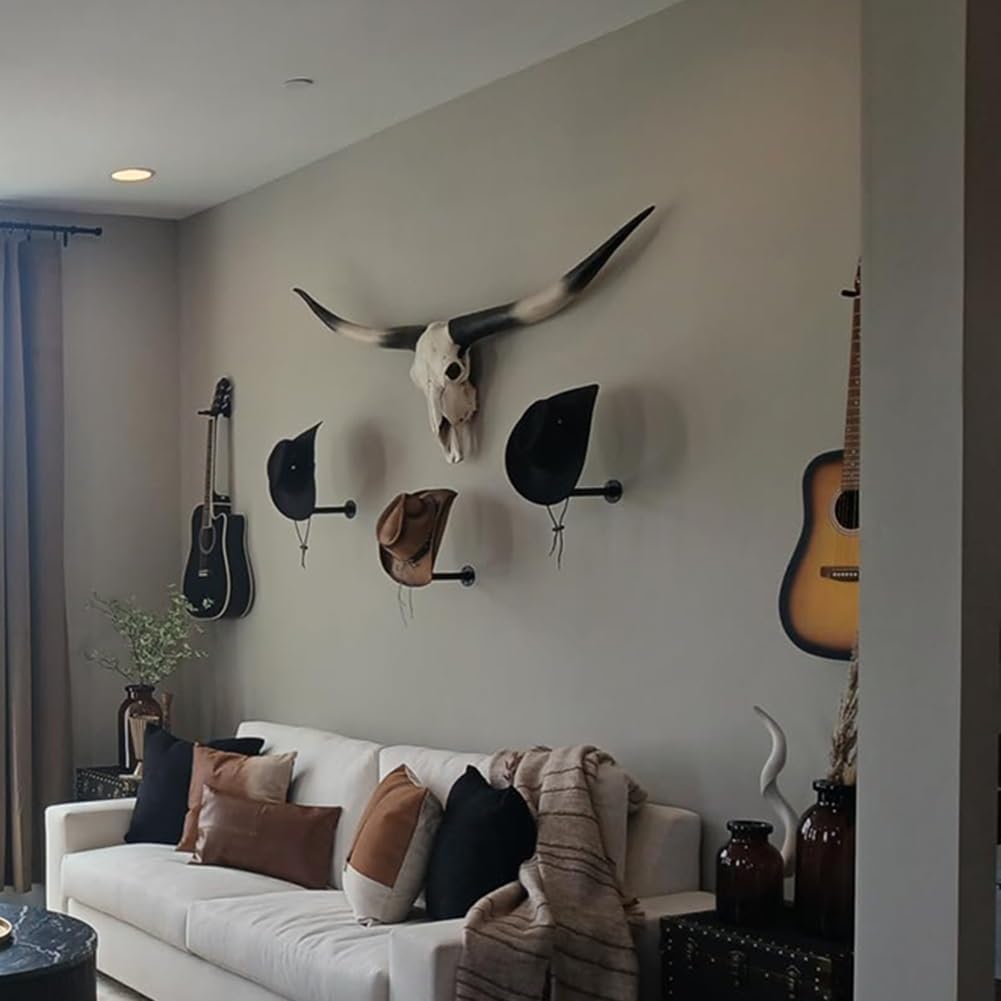 Rygcrud Lunghezza 178cm Decorazione Da Parete Realistica In Stile Retrò Teschio Con Corna Di Toro Da Appendere Ideale Per Il Camino Soggiorno Esterni Facile Da Montare(nero)
