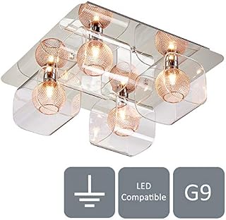 HARPER LIVING Semi-Flush Ceiling Light, Decorative Inner mesh in Copper, Ideal for Living Room, Bedroom, Kitchen, Hallway (4-Light Ceiling Light)