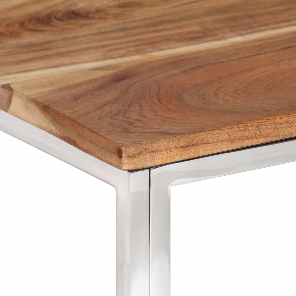 vidaXL Coffee Table, Side Table, Center Table for Living Room, Sofa Table Furniture, Modern Style, Silver Stainless Steel and Solid Wood Acacia
