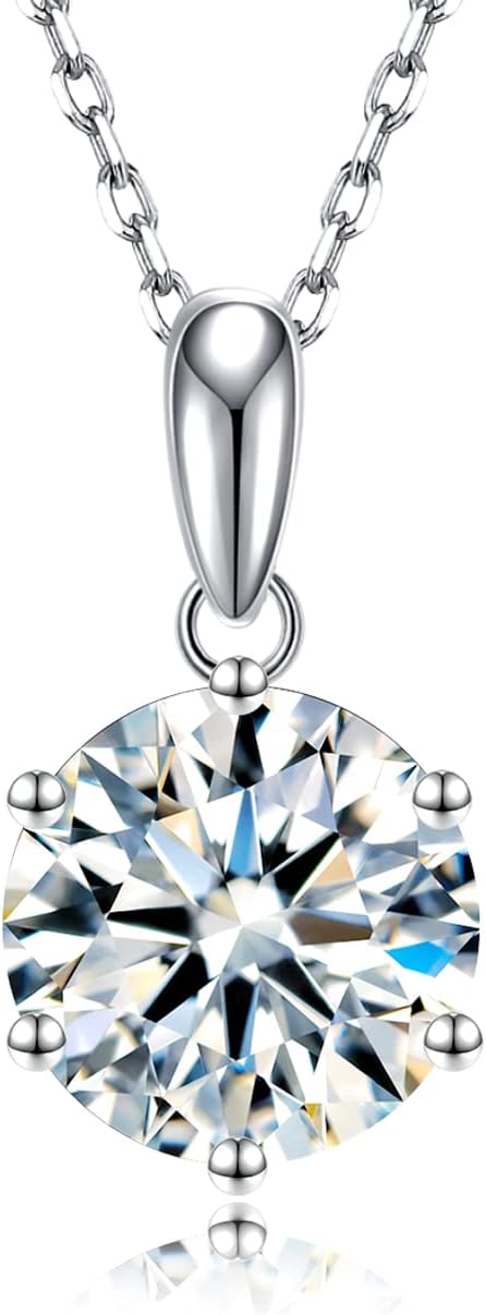 SecreTalk Moissanite Pendant Necklace 1-5CT 18K White Gold Plated silver D Color Ideal Cut Diamond Necklace for Women with Certificate of Authenticity