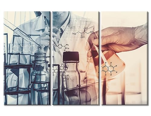 Image of Scientists and Scientific Experiments Wall Art for Living Room Laboratory Glassware Containing Wall Painting 3 Panels Framed Wall Art Giclee Print Gallery Packaging Artwork Ready to Hang (60 inch Wx40 H)
