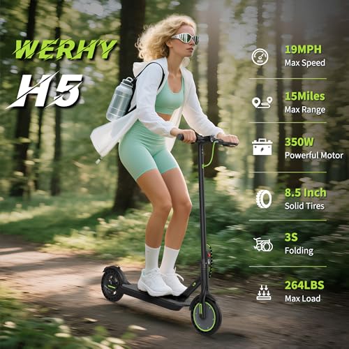 Image of WERHY Electric Scooter with 8.5 inch /10 inch Solid Tire, 350W /500W Powerful Motor & 19 /22 MPH Top Speed, 16 /25 Miles Range, Folding E Scooter with Dual Braking for Teens and Adults