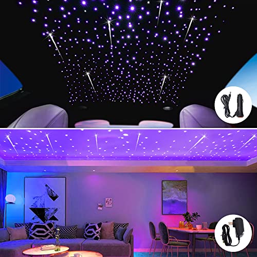 Image of FIREWORK Meteor Starlight Headliner Kit, 16W Twinkle RGBW Fibre Optic Lights Star Ceiling Light with Music+APP+Remote Control 650pcs*0.03in*13.1ft /4m + Shooting Star kit