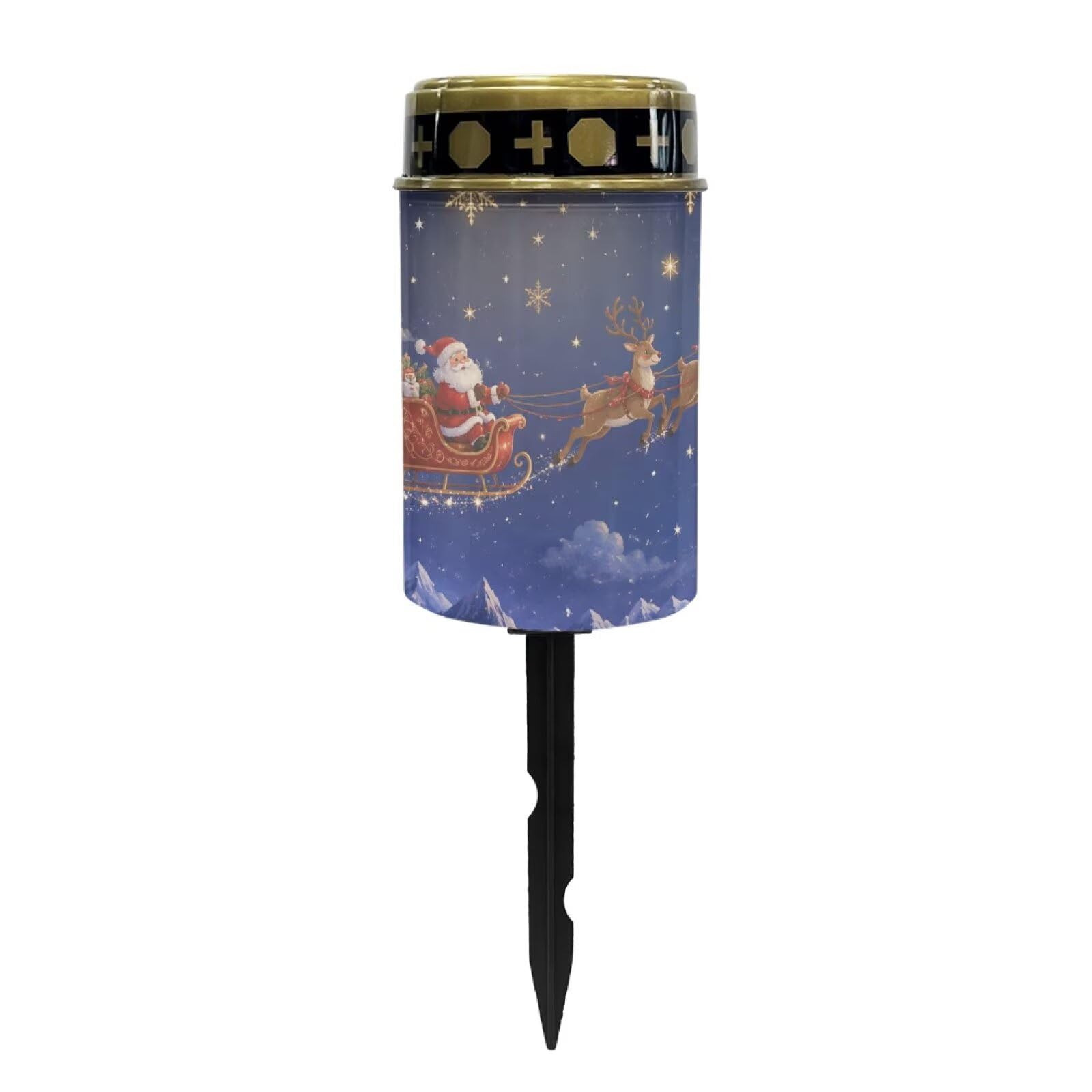 Poceacles Christmas Lights Solar Grave Candle Solar Cemetery Candles LED Automatic Outdoor Flameless Cemetery Lights for Christmas, Santa Claus Reindeer Sky Print