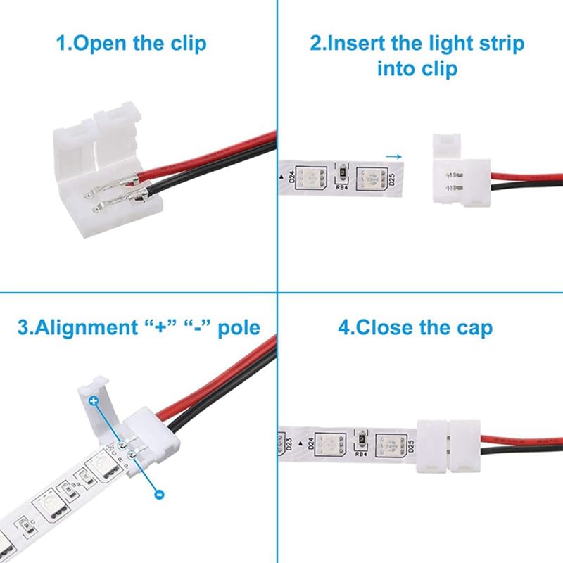 Wiring Connecting Terminals - 96Pcs 8Mm 2 Pin LED Strip Light Connector for 8 Mm Wide Flexible SMD 3528 2835 Single Color LED Strip Lights Solderless - (Color: White red Black)