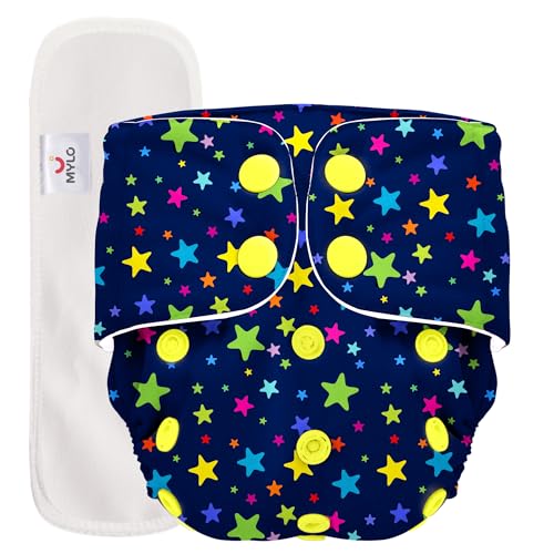 Image of Mylo Leak-Proof Baby Cloth Diaper Combo (1 Diapers + 1 Inserts) | Free Size (3M-3Y) | High Absorption | Quick Dry | Oeko-Tex Certified | Washable - Twinkle Twinkle
