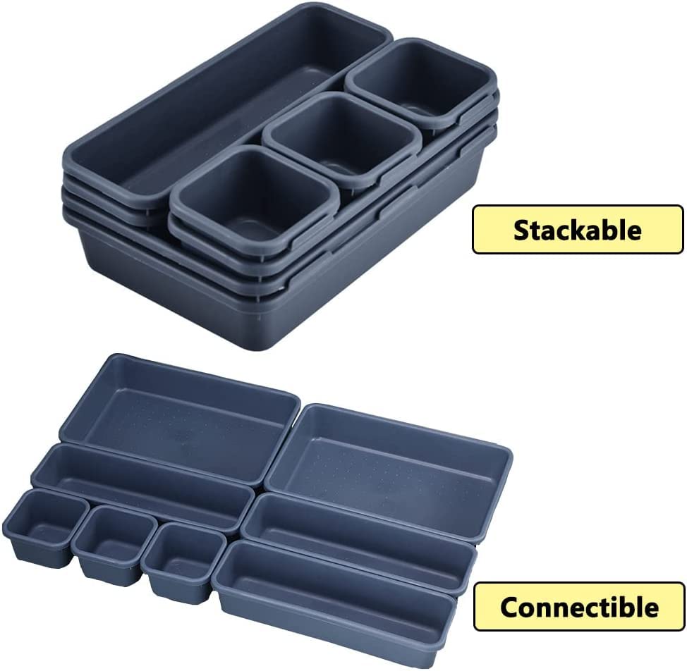 HOMAVA Plastic Interlocking Cutlery Drawer Desk Organizer Divider Tray (Black) - 24 Pieces 3