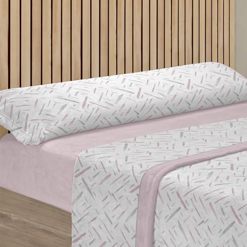 HOME MERCURY  Juego de Sábanas Térmicas para Invierno, Extra Suave y Ajustables, Juego Polar, Pirineo de 3 Piezas Incluye Bajera Ajustable, Encimera y Funda Almohada. (Rayas Rosa, Cama 105)