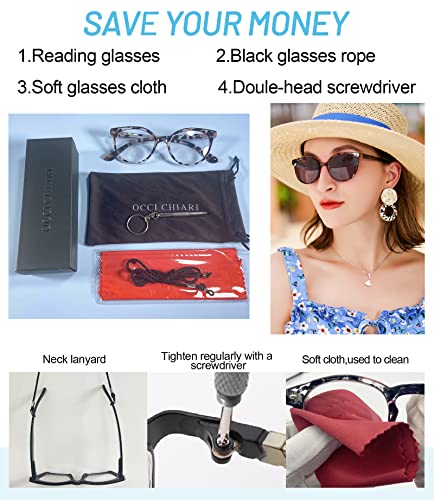 Image of OCCI CHIARI Photochromic Bifocal Reading Glasses Womens Round Blue Light Blocking Readers 1.0 1.5 2.0 2.5 3.0 3.5 4.0 (Tortoise +100)