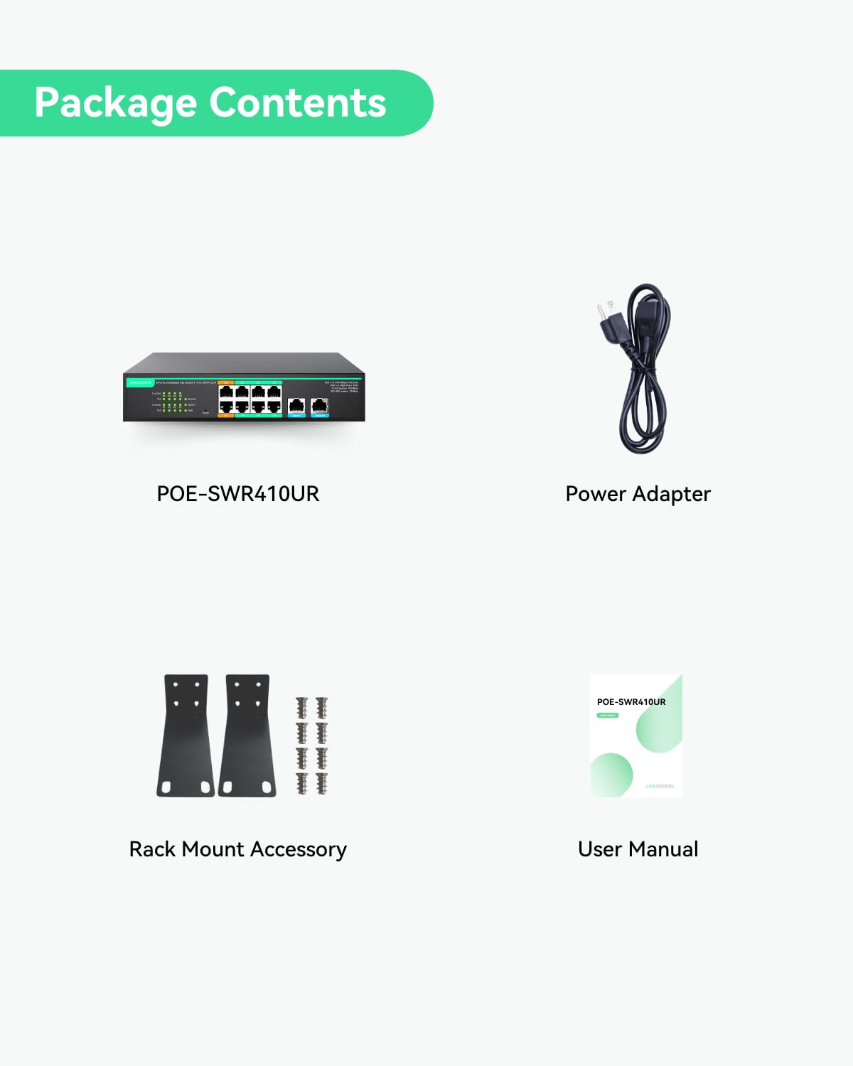LINOVISION 8 Ports UltraReach PoE Switch Max 800m (2600ft) Long-Range PoE, 2 High PoE+ Ports, Gestion Cloud à Distance, Alimentation 110W Intégrée pour CamérasIP, PTZ, Points d'Accès et Téléphone VoIP