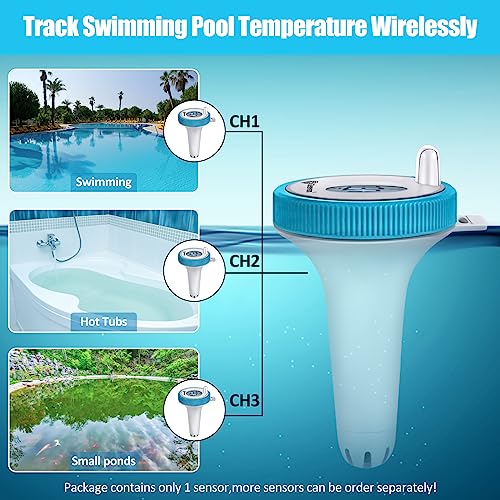 GEEVON Pool Thermometer Funk,Digitales Poolthermometer Schwimmend mit Temperatur und Luftfeuchtigkeitsmesser Innen, wassertemperatur,3 Kanäle für Schwimmbad, Badewasser, kleine Teiche und Whirlpools – Bild 3