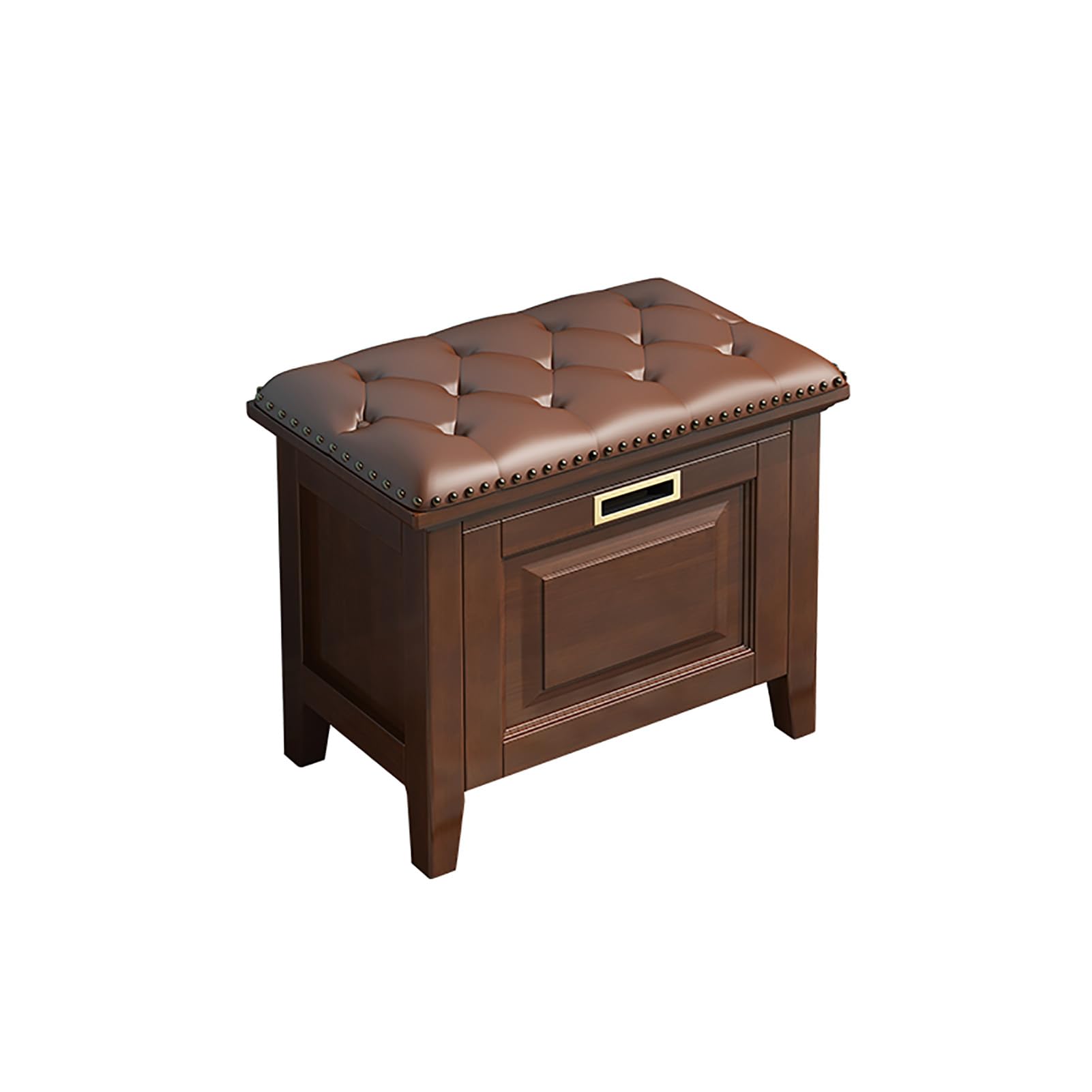 GDMDPTE Solid Wood Shoe Storage Bench with Cushion Seat and Flip Drawers Free Standing Shoe Organizer for Closet Hallway Entryway Shoe Rack Cabinet Walnut Finish (24x14x18inch)