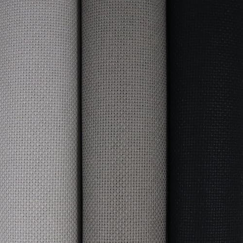 Image of KCS 3 pc of 15 inch x 18 inch(38cmx45cm) Counted Cross Stitch Cotton Aida Cloth Needlework Rolled Fabric Box,18CT,Medium Grey+Dark Grey+Black